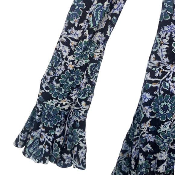 Free People Olivia Jersey Tunic Dress Blue Floral Plunging V-neck Ruffled Hem SM - Picture 8 of 15